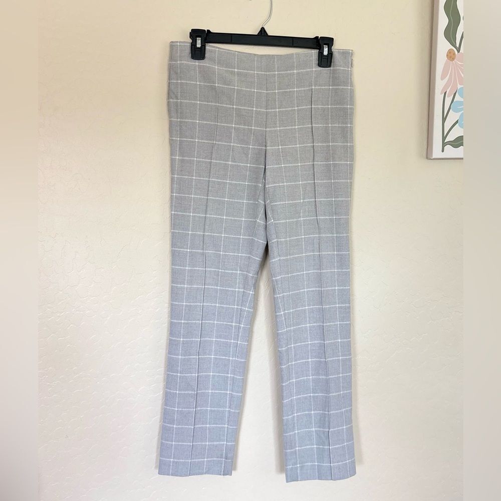 Anthropologie Cartonnier Gray White Check Pleated Trouser Pants Size 4